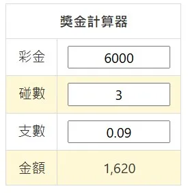 碰數獎金算法